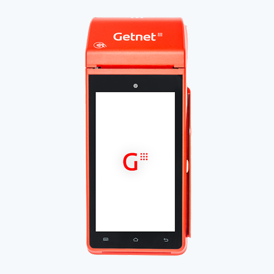 Terminal Get Smart POS roja con pantalla mostrando el logo de Getnet.